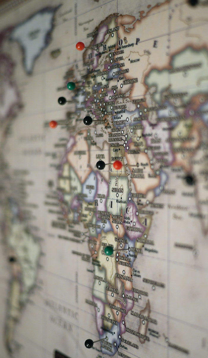 World Travel Map Pin Board with Push Pins. Where have you already