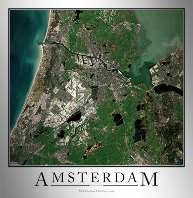 Aerial Image Satellite Map of Amsterdam Poster