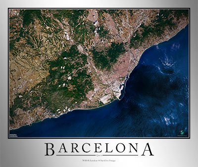 Aerial Image Satellite Map of Barcelona Poster