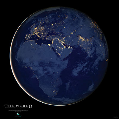 Black Marble Poster with View of Earth Lights at Night