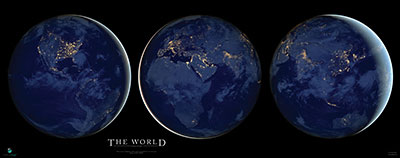 Black Marble Poster Three Views of Earth Lights at Night