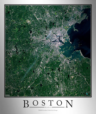 Aerial Image Satellite Map of Boston Area Poster