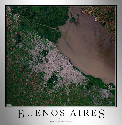 Aerial Image Satellite Map of Buenos Aires Poster