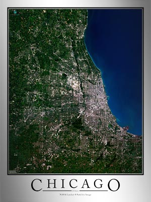 Aerial Image Satellite Map of Chicago Area Poster