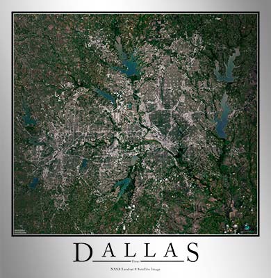 Aerial Image Satellite Map of Dallas Area Poster