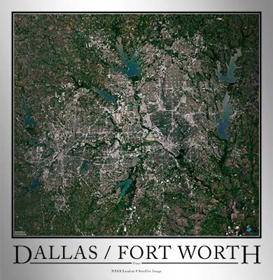 Aerial Image Satellite Map of Dallas Fort Worth Poster