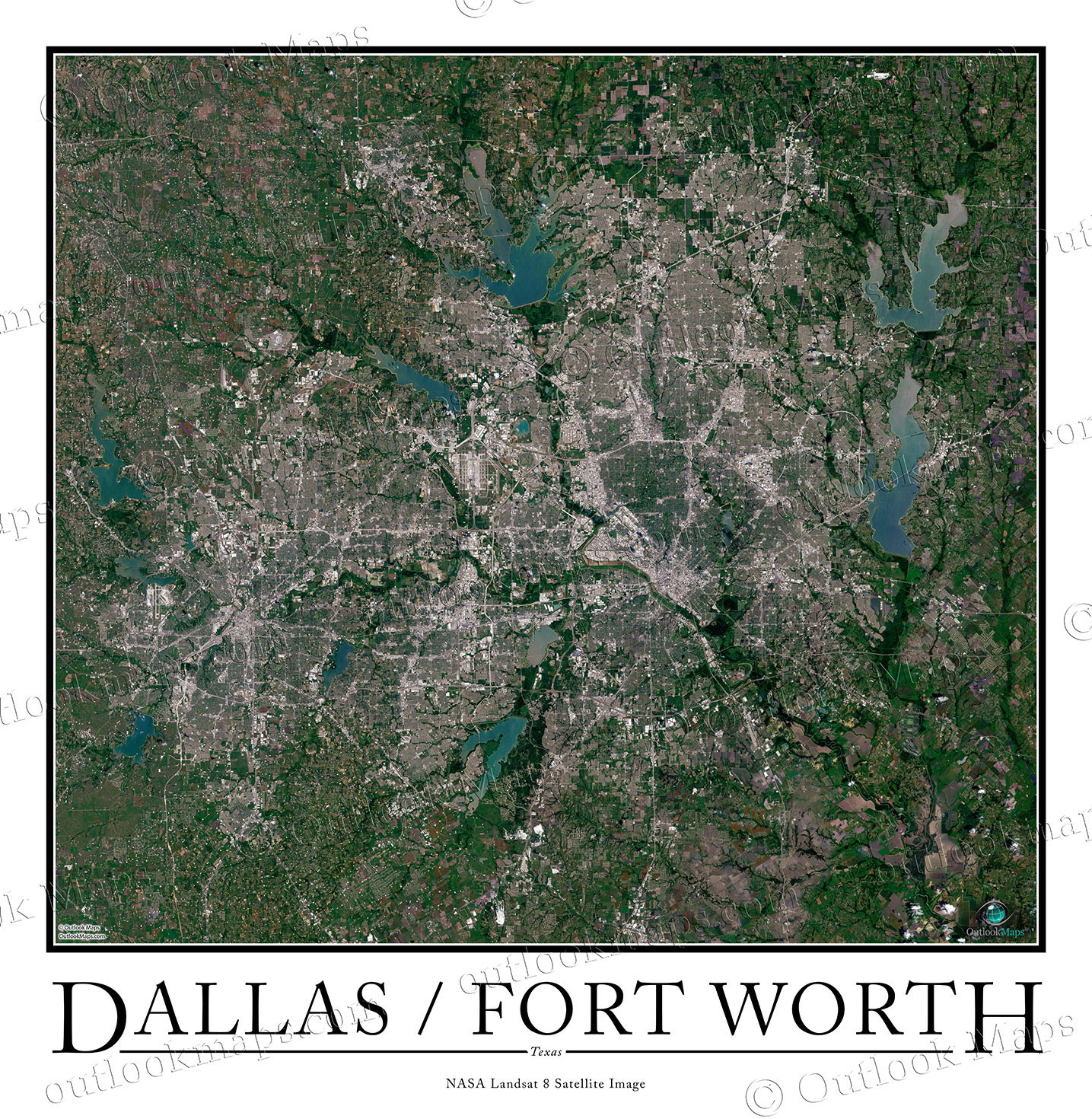 Dallas Ft Worth Satellite Map Print | Framed Aerial Image
