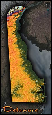 Topographic Physical Wall Map of Delaware