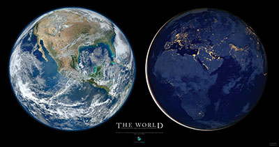 Earth Poster Two Halves of Globe at Day and Night