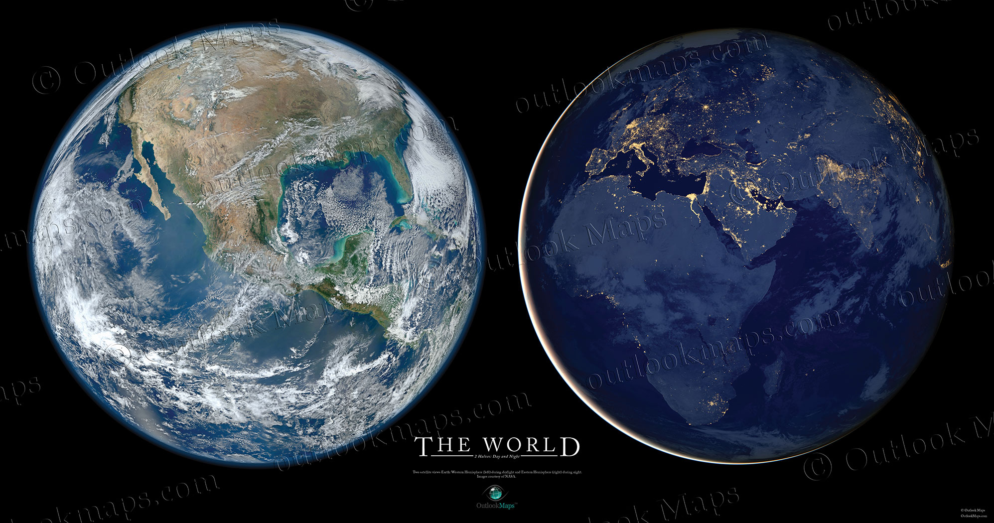 Poster Of Earth In Space One Side At Day One Side At Night