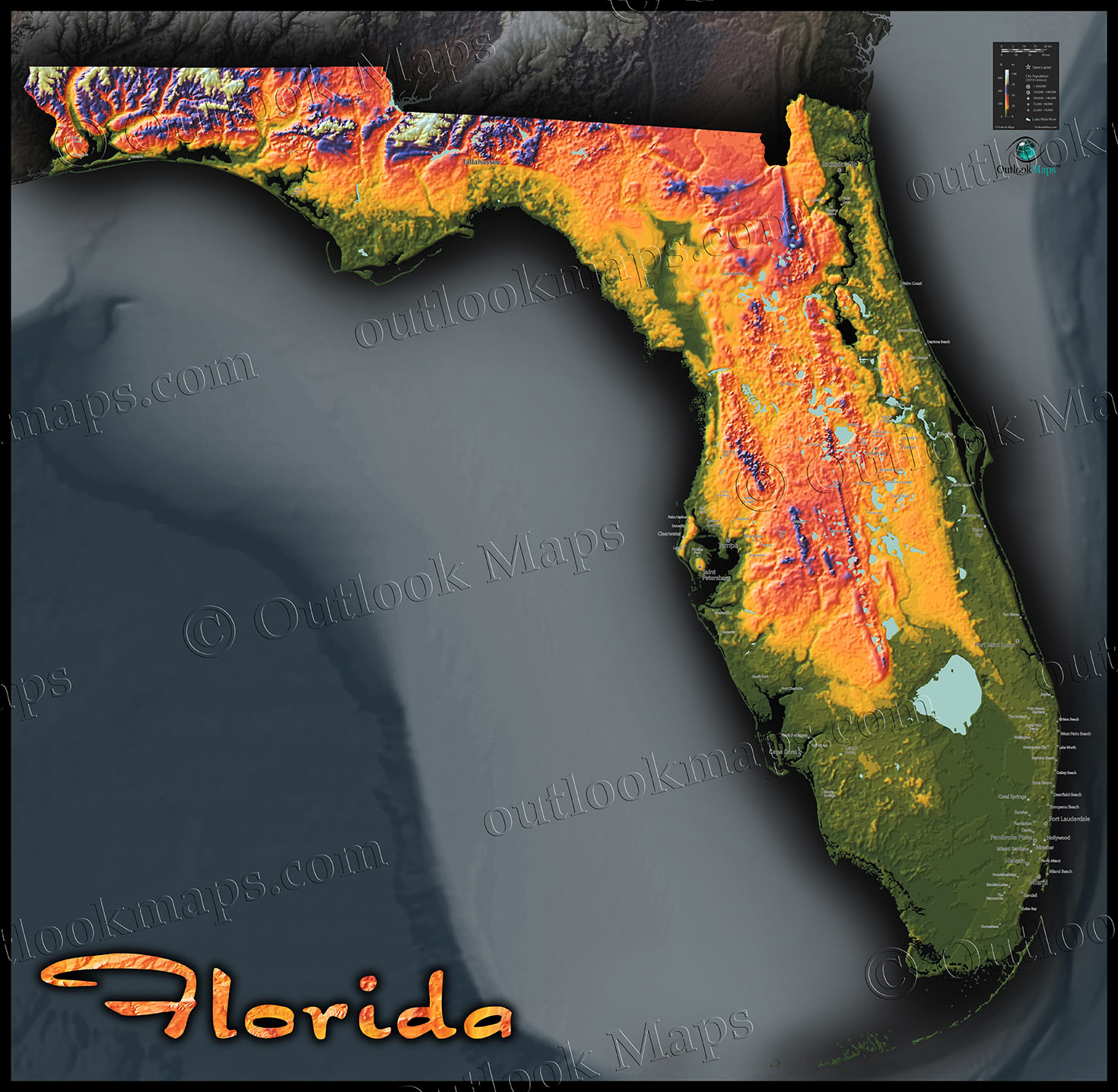 Florida Topography Map Colorful Natural Physical Landscape Highest Elevation In Florida Map