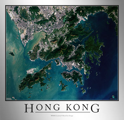 Aerial Image Satellite Map of Hong Kong Poster