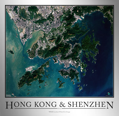 Aerial Image Satellite Map of Hong Kong Shenzhen Poster