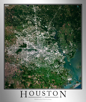 Aerial Image Satellite Map of Houston Area Poster