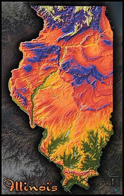 Topographic Illinois Physical Wall Map