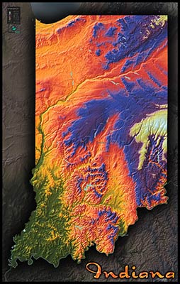 Indiana Topographic Physical Wall Map