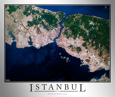 Aerial Image Satellite Map of Istanbul Poster