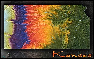 Kansas Topographic Physical Wall Map