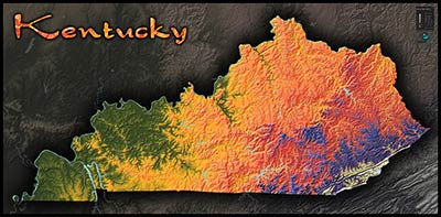 Kentucky Topographic Physical Wall Map