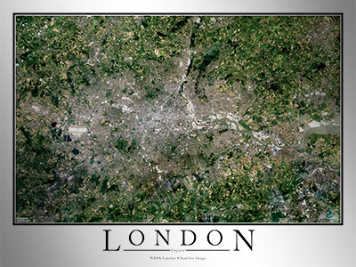 Aerial Image Satellite Map of London Poster