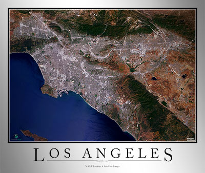 Aerial Image Satellite Map of Los Angeles Area Poster