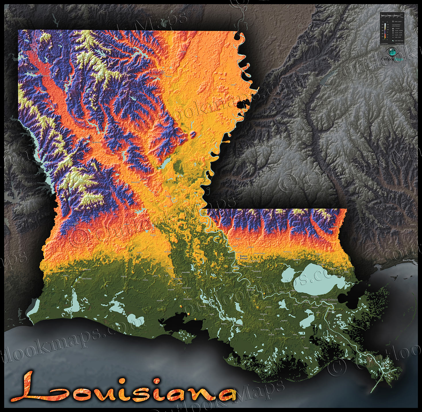 Detailed Louisiana Map - LA Terrain Map