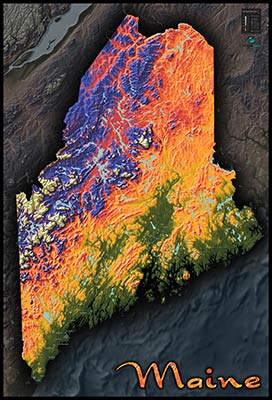 Topographic Physical Wall Map of Maine