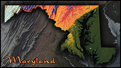 Topographic Physical Wall Map of Maryland