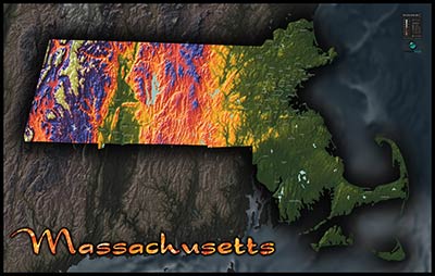 Massachusetts Topographic Physical Wall Map