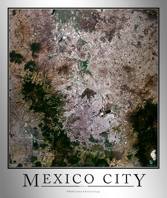 Aerial Image Satellite Map of Mexico City Poster
