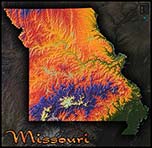 Topographic Physical Wall Map of Missouri