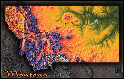 Topographic Montana Physical Wall Map