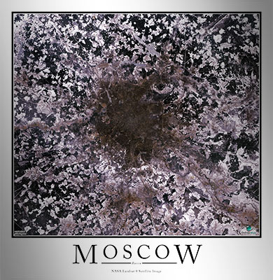 Aerial Image Satellite Map of Moscow Poster