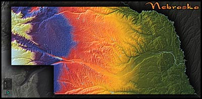 Physical Wall Map of Nebraska Topography