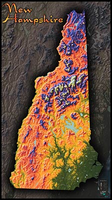 Topographic New Hampshire Physical Wall Map