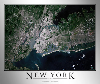 Aerial Image Satellite Map of New York City Area Poster