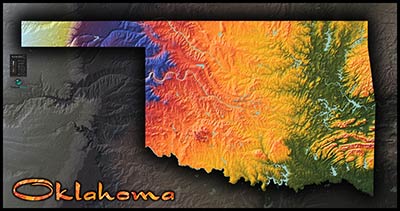 Topographic Oklahoma Physical Wall Map