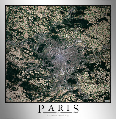 Aerial Image Satellite Map of Paris Poster