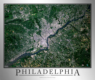 Aerial Image Satellite Map of Philadelphia Area Poster
