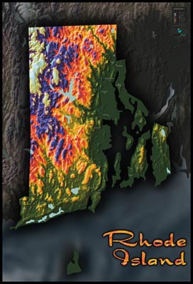 Topographic Rhode Island Physical Wall Map