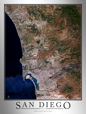 Aerial Image Satellite Map of San Diego Area Poster