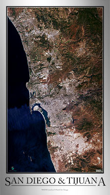 Aerial Image Satellite Map of San Diego Tijuana Poster