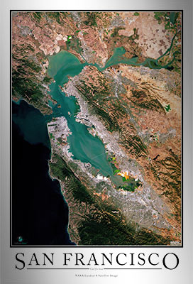 Aerial Image Satellite Map of San Francisco Poster