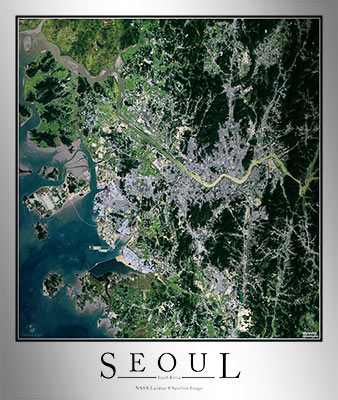 Aerial Image Satellite Map of Seoul Poster