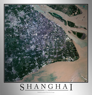 Aerial Image Satellite Map of Shanghai Poster