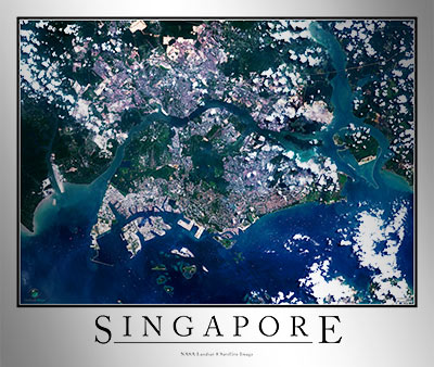 Aerial Image Satellite Map of Singapore Poster
