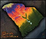 Physical Wall Map of South Carolina Topography