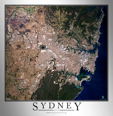 Aerial Image Satellite Map of Sydney Poster