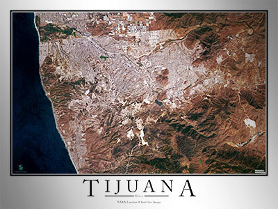 Aerial Image Satellite Map of Tijuana Poster