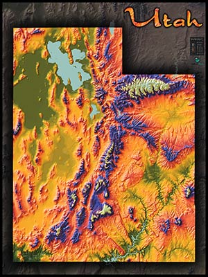 Utah Topographic Physical Wall Map